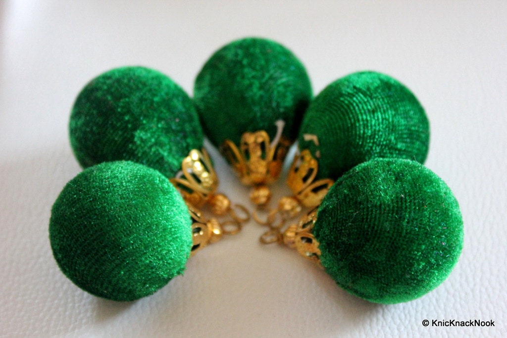 Green And Gold Velvet Bead x 2