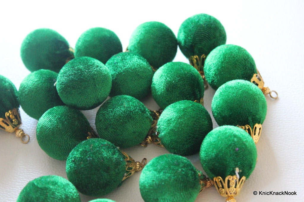 Green And Gold Velvet Bead x 2