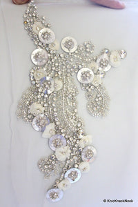 Thumbnail for Faux Swarovski Crystal, Pearl, Silver Beaded Applique Wedding Bridal Accessories