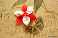 Thumbnail for Satin Ribbon Red and White Flower Appliques/ Crafts/ Wedding Decoration x 5