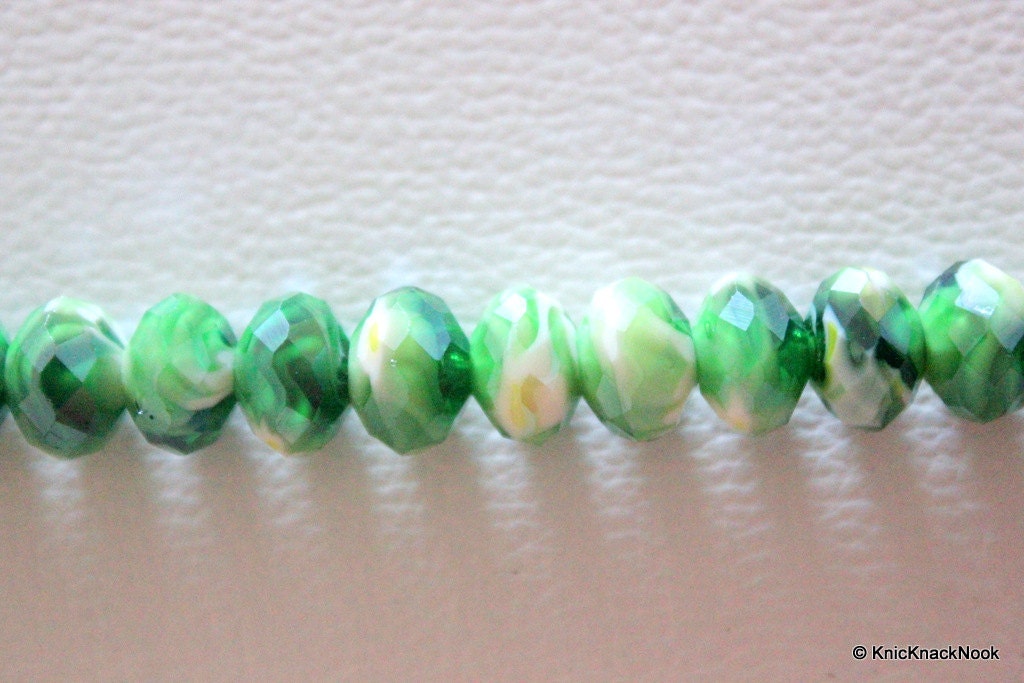 Green Faceted Rondelle Millefiori Glass Beads 12mm