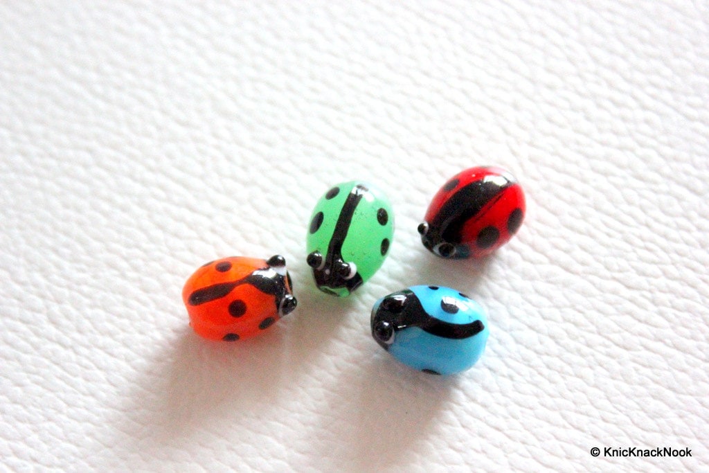 Ladybug Lampwork Glass Mixed Color Beads x 4