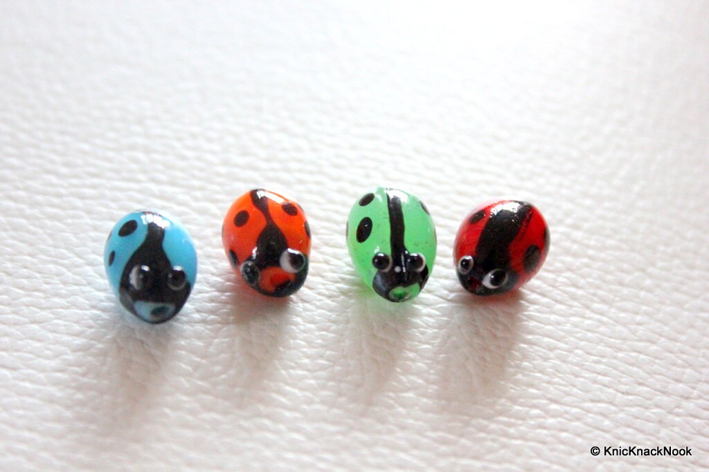 Ladybug Lampwork Glass Mixed Color Beads x 4