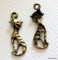 Thumbnail for 5 x Zinc Alloy Bronze Tone Cat Charms Pendants 25mm x 7mm