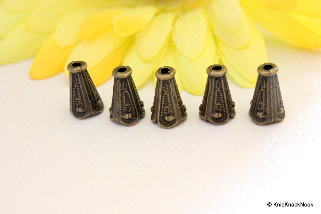 5 x Bronze Tone Conical Spacer Beads/Charms 7mmx12mm