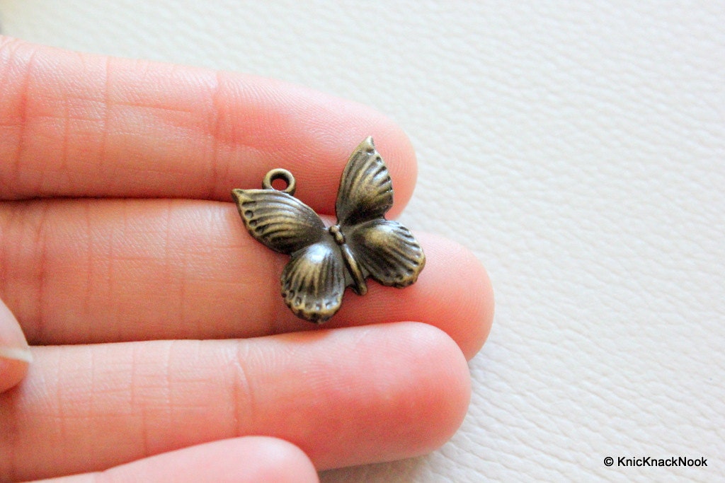 5 x Bronze Tone Butterfly Charm Spacer Pendants