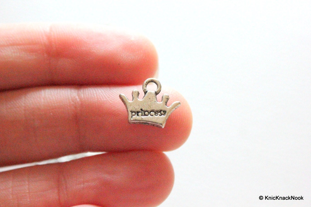 Silver Tone Crown Princess Charms Collection  x 6
