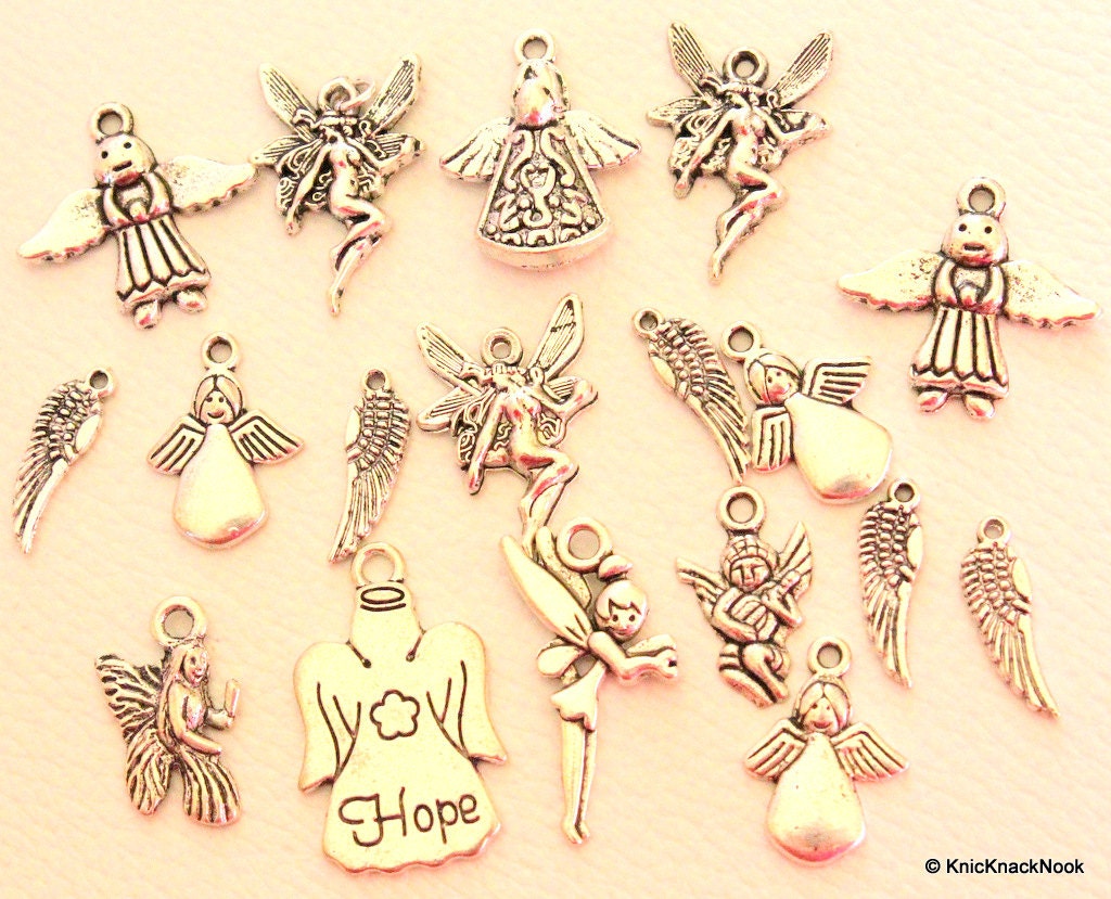 The Ultimate Angel and Angel Wing Silver Tone Charms Collection x 18