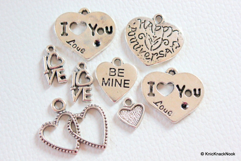 Ultimate Love Heart Silver Tone Charms Collection x 8