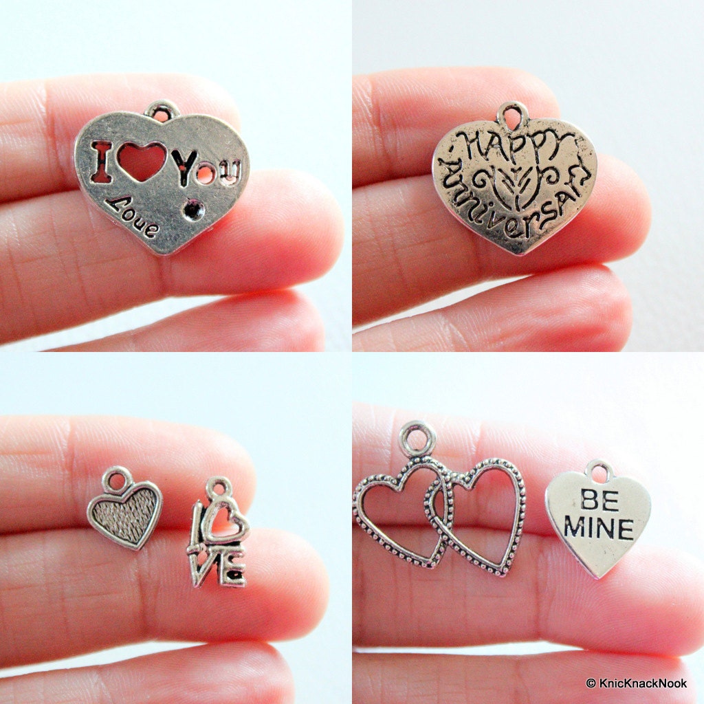 Ultimate Love Heart Silver Tone Charms Collection x 8