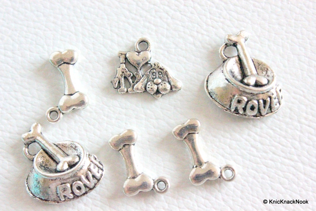 6 x Dog Lover Silver Tone Charms Pendants Collection