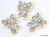 Thumbnail for 3 x Bow filigree huge Silver Tone Charms