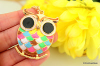 Thumbnail for Owl Sitting On A Branch Gold And Multicoloured Pendant Necklace