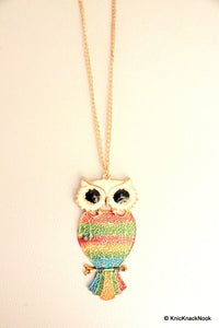 Thumbnail for Stunning Owl Gold and Multicoloured Large Pendant Necklace