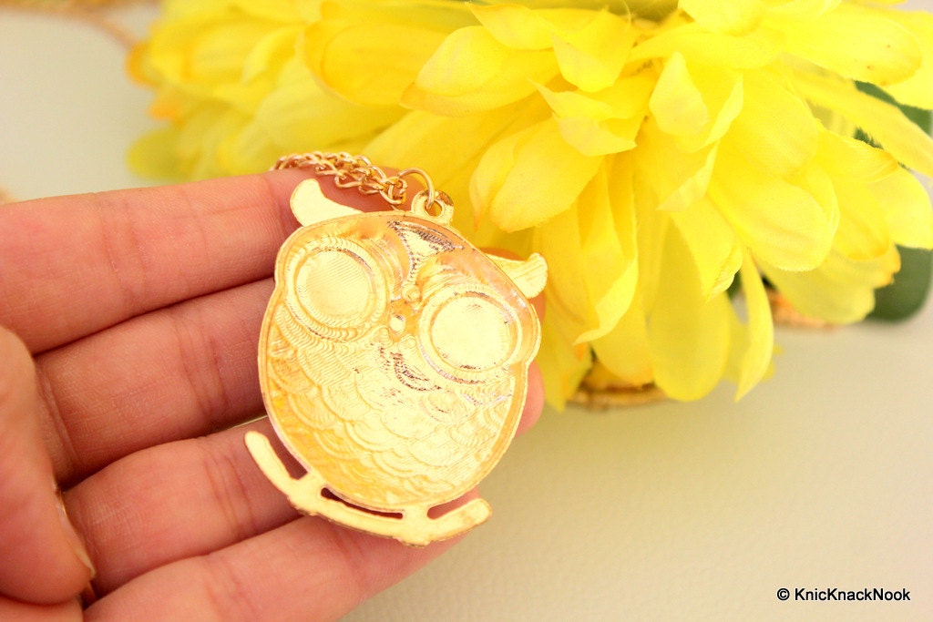 Owl Sitting On A Branch Gold And Multicoloured Pendant Necklace
