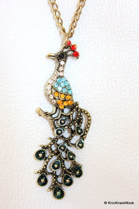 Thumbnail for Peacock Bronze Tone Multicoloured Rhinestone Pendant Necklace