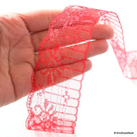 Thumbnail for Red Embroidered Net Lace Trim Ribbon 50mm wide, 2Yards
