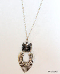 Thumbnail for Tribal Antique silver tone Owl Pendant Necklace