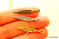 Thumbnail for Feather Silver, Bronze And Gold Tone Charms x 12