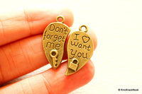 Thumbnail for 6 x Two pieces of a Heart 'Don't forget me', 'I want you' Bronze Tone Charms