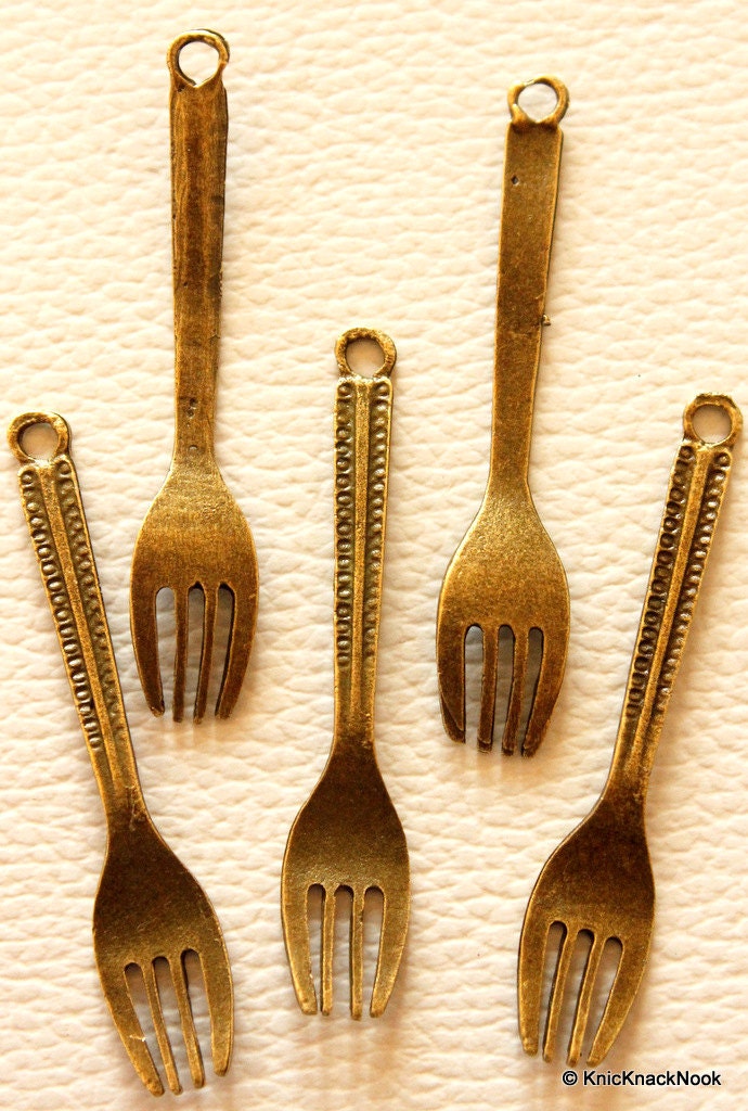 3 x Huge Bronze Tone Cutlery Charms Spoon, Knife and Fork