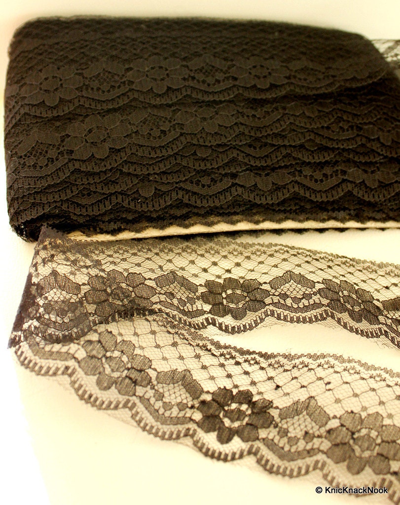 Wholesale Black Embroidered Net Lace Trim Ribbon 50mm wide