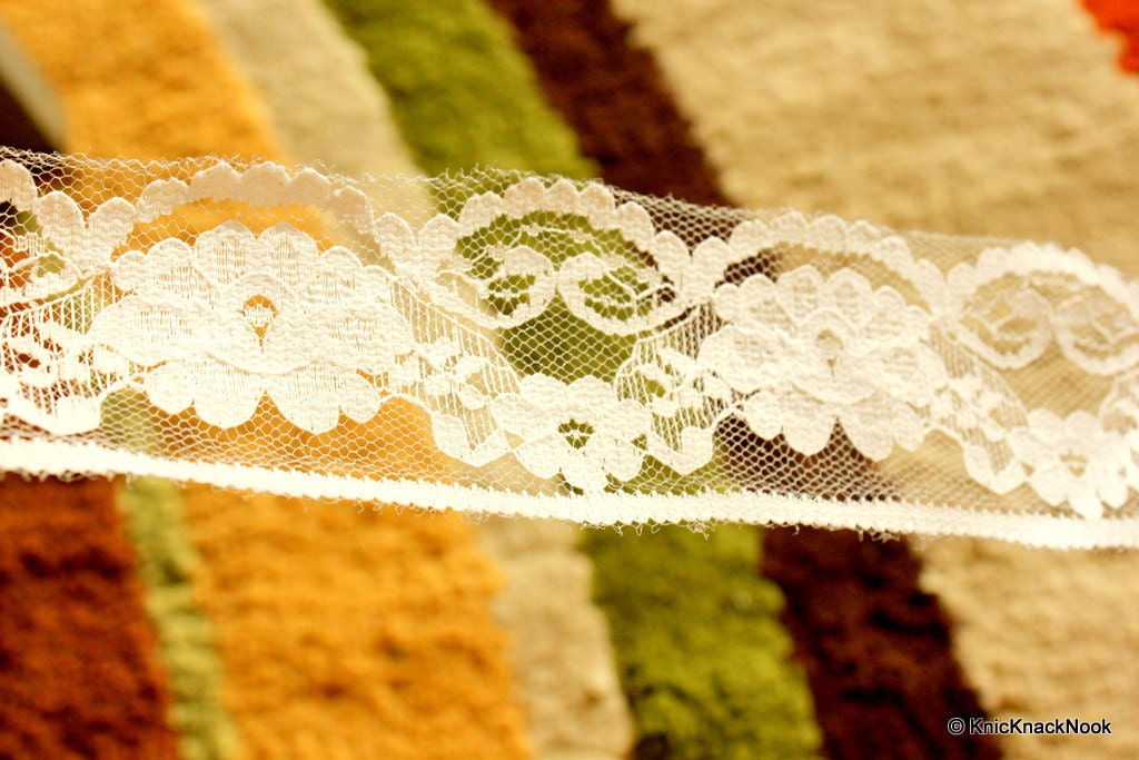 White Embroidered Net Lace Trim Ribbon Approx 46mm wide
