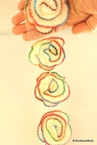 Thumbnail for White Crochet Wool Rose With Multicoloured Threads Flower Appliqué x 2
