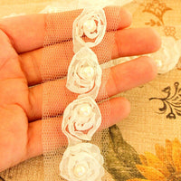 Thumbnail for White Rose With Pearl Trim One Yard