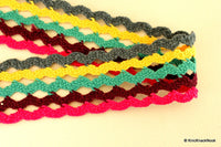 Thumbnail for Fuchsia, Green, Yellow And Mauve Trim (Cotton) One Yard Lace Trims 4cm Wide