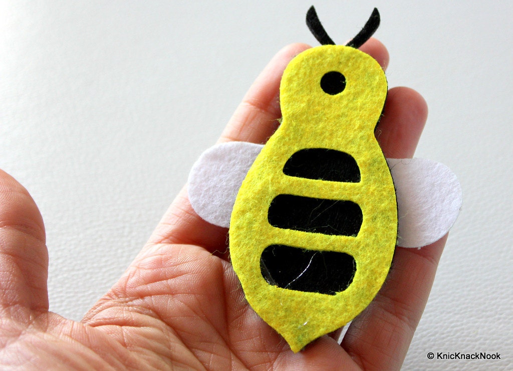 Yellow, White And Black Bumble Bee Felt Applique Patch