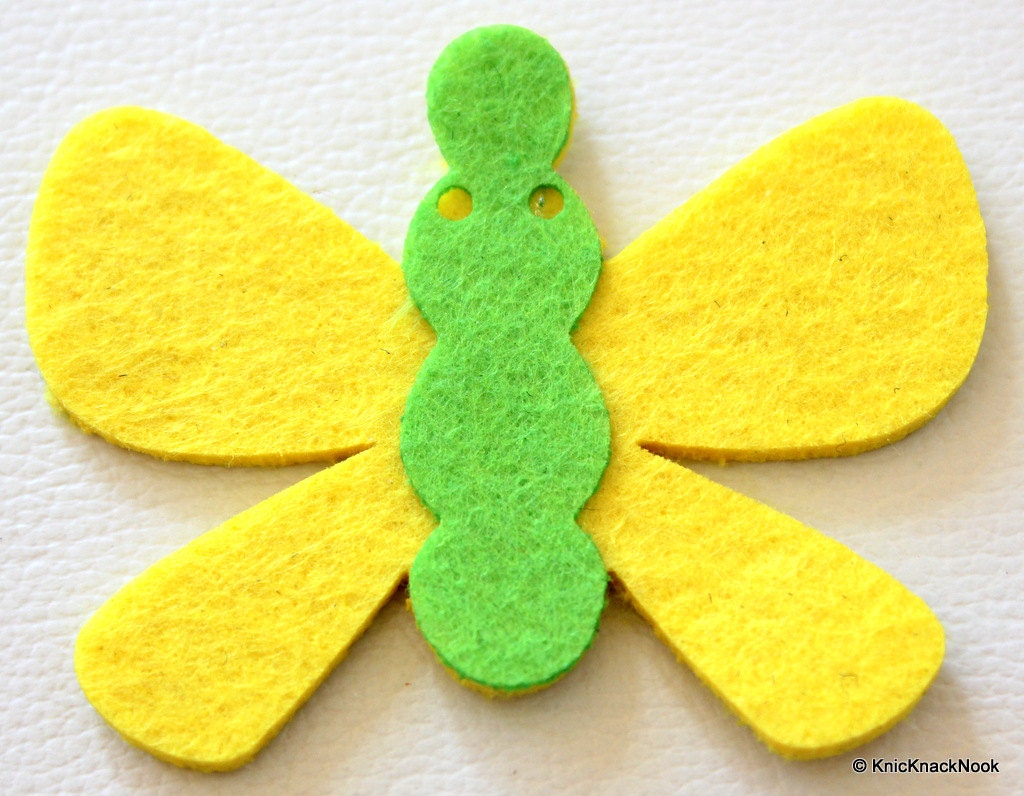 Yellow And Green Butterfly Felt Applique Patch