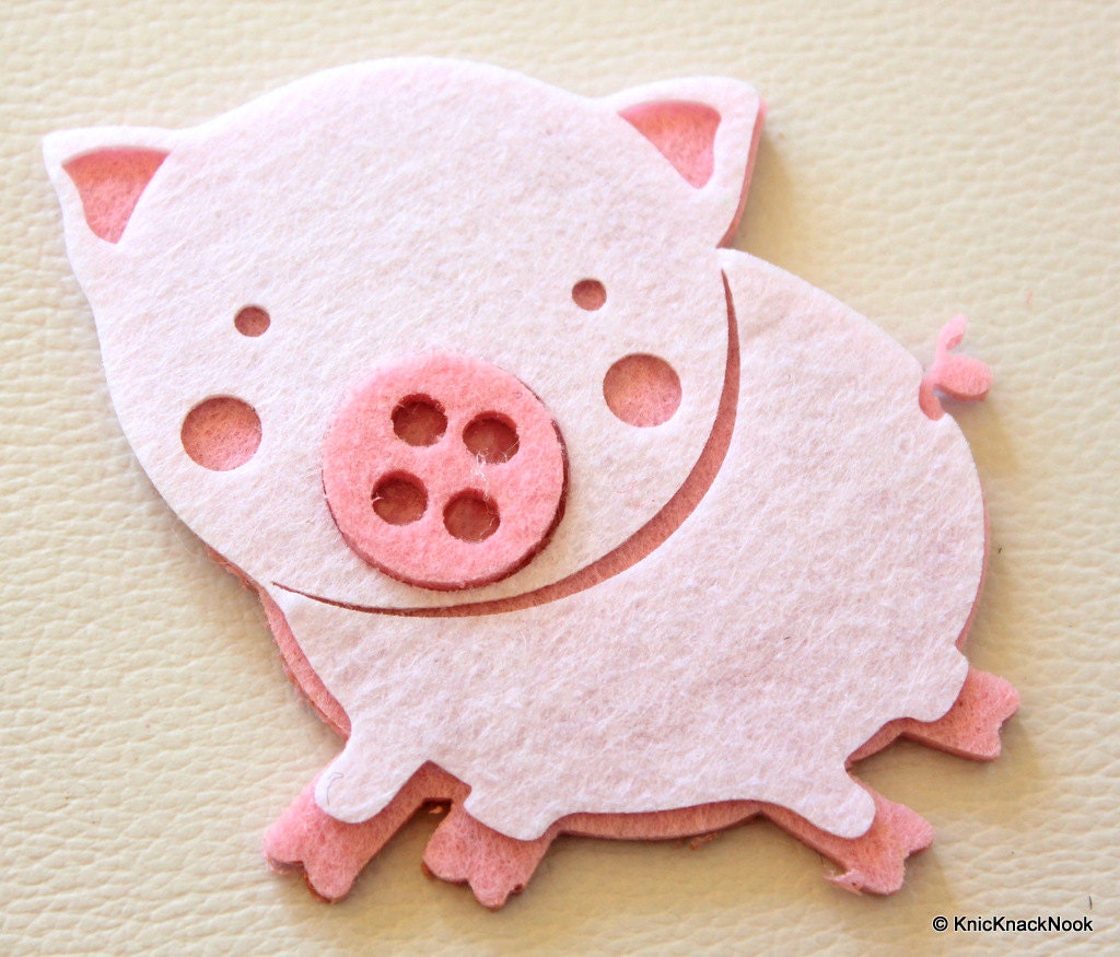 Pig Felt White And Pink Applique Patch