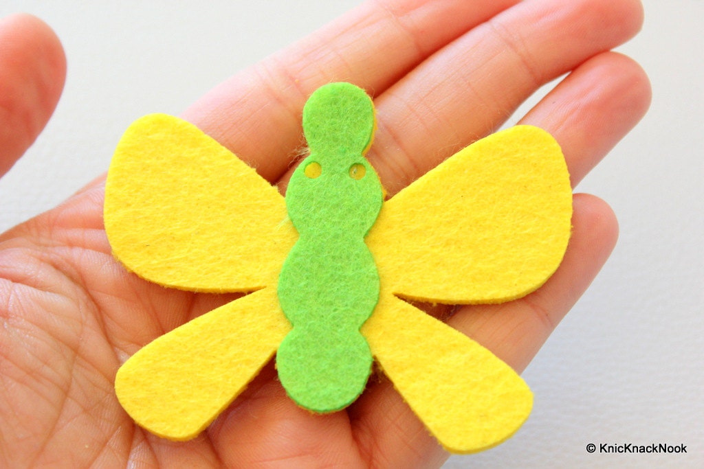 Yellow And Green Butterfly Felt Applique Patch
