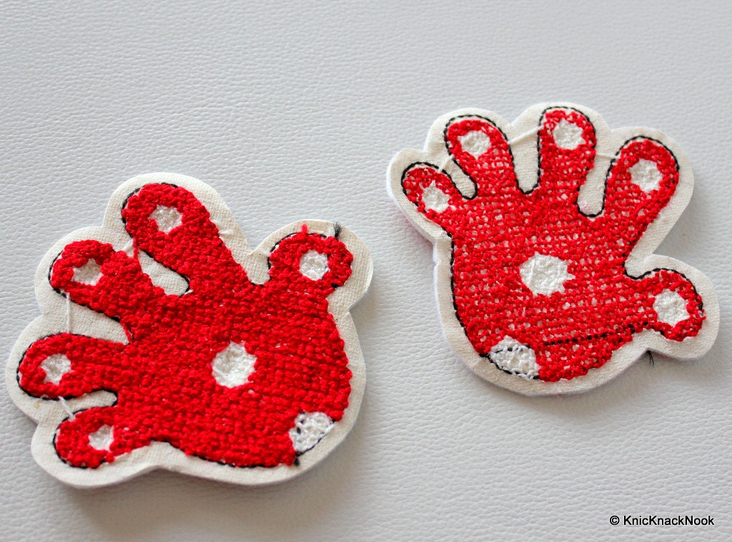 2 x Red Hands Palms Applique Patches