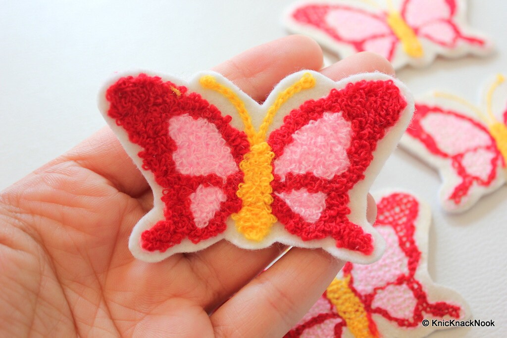 Red, Pink and Yellow Butterfly Applique Patches x 3