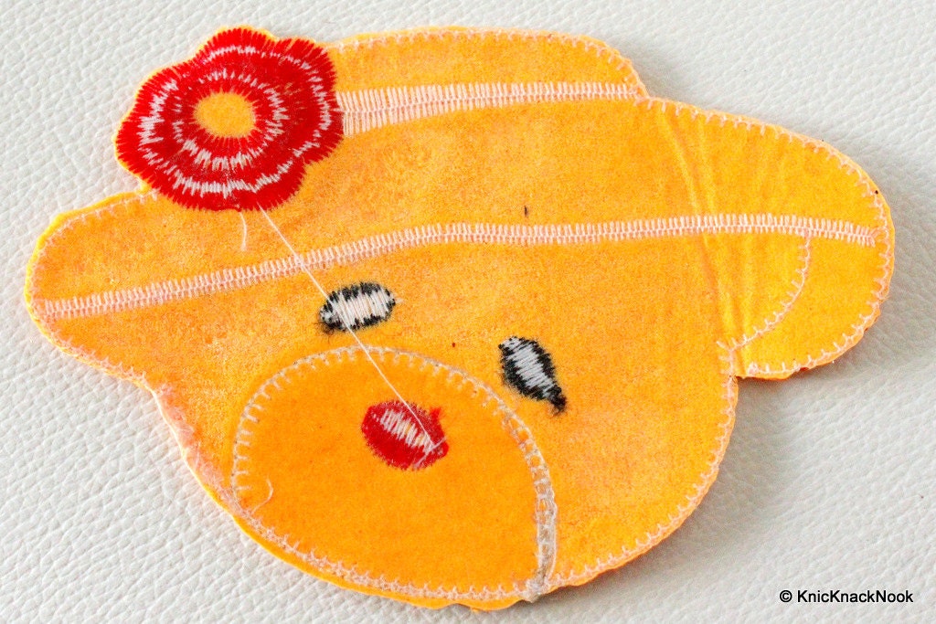 1 x Orange Bear Embroidered Applique Patch