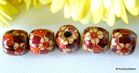 Thumbnail for 10 x Wood Drum Beads/ Spacers Painted Brown Flower Design 17mm x 16mm