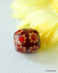 Thumbnail for 10 x Wood Drum Beads/ Spacers Painted Brown Flower Design 17mm x 16mm