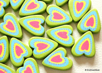 Thumbnail for Green, Blue, Yellow And Pink Heart Wood Beads x 5