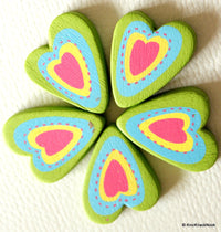 Thumbnail for Green, Blue, Yellow And Pink Heart Wood Beads x 5