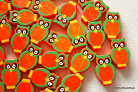 Thumbnail for Orange And Green Owl Wood Beads x 10