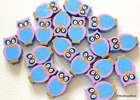 Thumbnail for Blue And Pink Owl Wood Beads x 10
