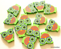 Thumbnail for Green And Orange Owl Wood Beads x 10