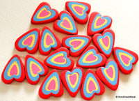 Thumbnail for Red, Blue, Yellow And Fuchsia Heart Wood Beads x 5