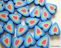 Thumbnail for Blue, Yellow And Fuchsia Heart Wood Beads x 5