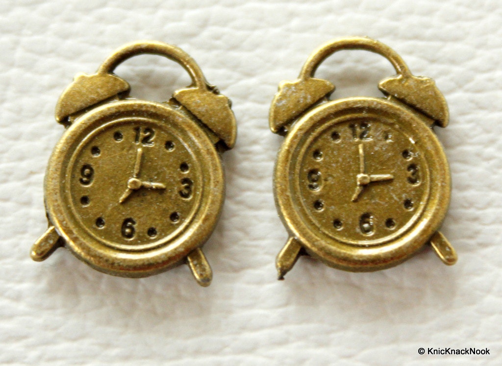 2 x Table Clock Antique Bronze Tone Charms
