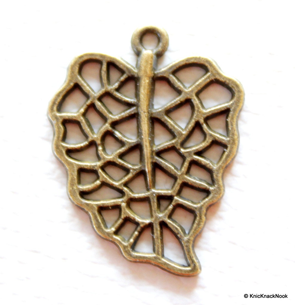 Antique Bronze Filigree Leaf Charm Pendant