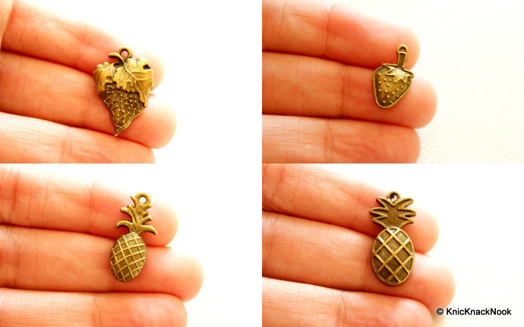 4 x Fruit Collection Bronze Charms