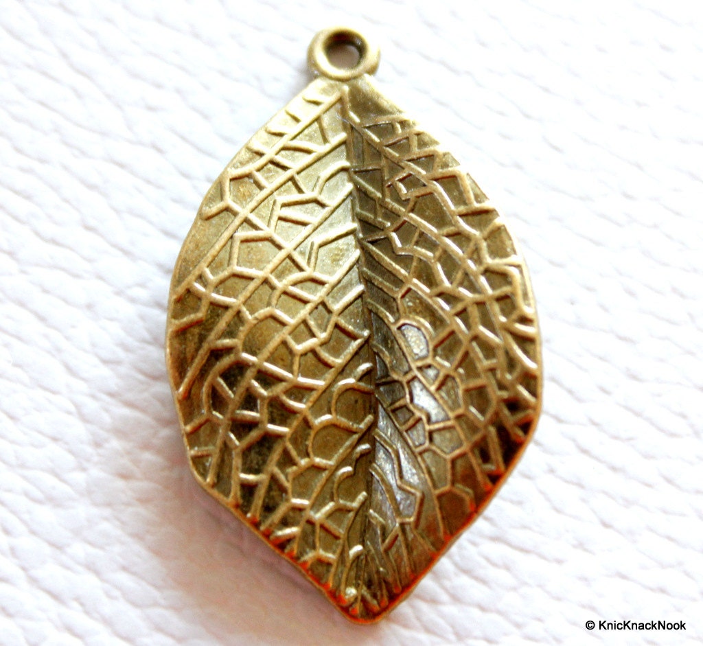 Bronze Engraved Leaf Charm Pendant